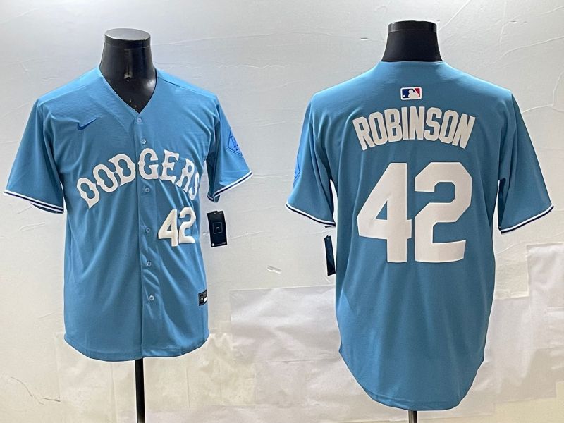 Men Los Angeles Dodgers #42 Robinson Light Blue Joint Name 2025 Nike MLB Jersey style 20->los angeles dodgers->MLB Jersey